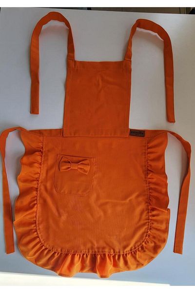 estrella paris Linen Ruffled Bohemian Kitchen Apron Apron Orange
