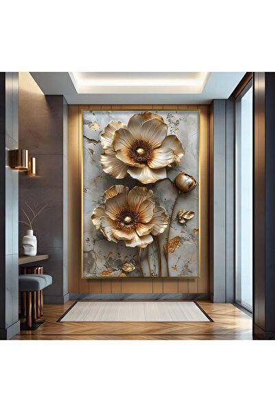 EMYA HOME Tablou din sticlă cu flori vii cu cadru metalic