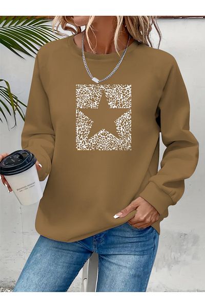 shop Women's Long Sleeve Crew Neck Print Viscose Two Thread Blouse