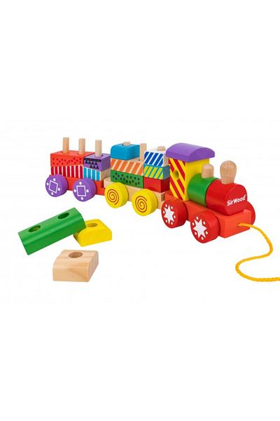 GLOBO Wooden Train With Colored Cubes 16 Pieces