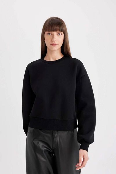 DeFacto Boxy Fit, dickes, schlichtes Basic-Sweatshirt mit Rundhalsausschnitt B8568ax24wn