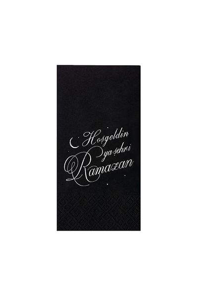 Story 33X33 cm Silver Foil - Black Colored Paper Napkin - Ramadan Welcome Ya Şehri-I 16-Ply
