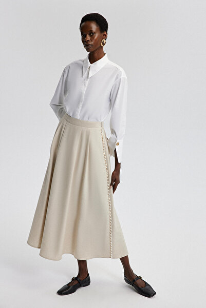 Touché Privé PEARL DETAILED LINEN SKIRT