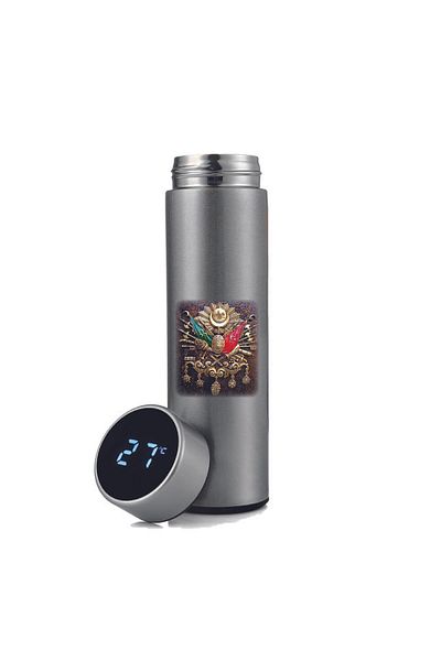 DKDZ SHOP Silver Steel Thermos with Ottoman Crest Printed Indicator 450ml.-020