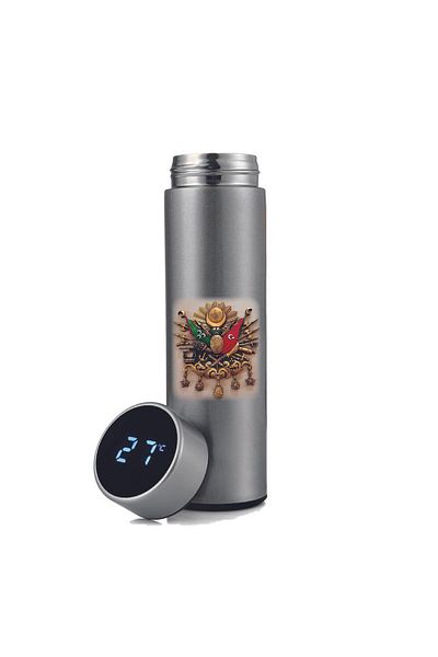 DKDZ SHOP Silver Steel Thermos with Ottoman Crest Printed Indicator 450ml.-019