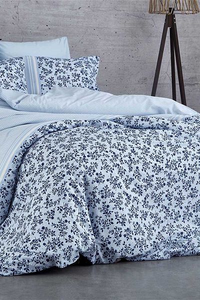 mevababy Set cuvertură dublă din bumbac Blue Dream Flowers