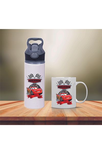 DKDZ SHOP Lightning Macquen Printed Metal Water Bottle with Straw and Mug Cup-003