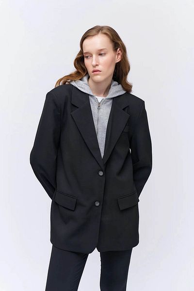 Quzu Jachetă blazer pentru femei, neagră, cu glugă interioară 51396