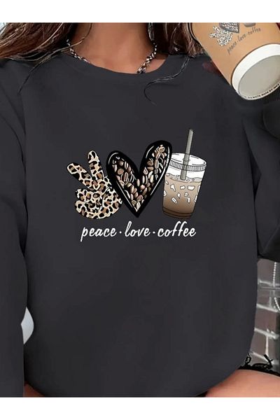 Trend Moda Women's Long Sleeve Crew Neck Heart Print Viscose Two Thread Blouse