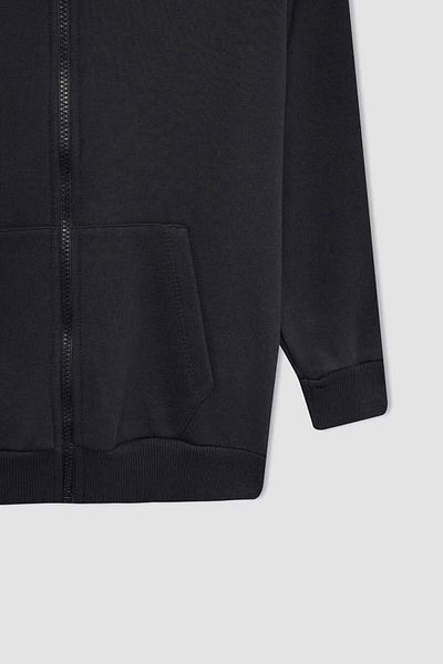 DeFacto School Cardigan for Boys - Anthracite, Plain Hood, Zipper X7382A624Au