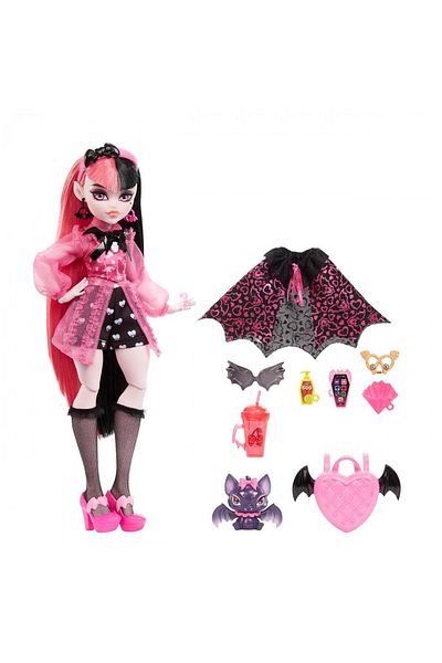 MONSTER HIGH DRACULAURA DOLL WITH ANIMAL AND ACCESSORIES