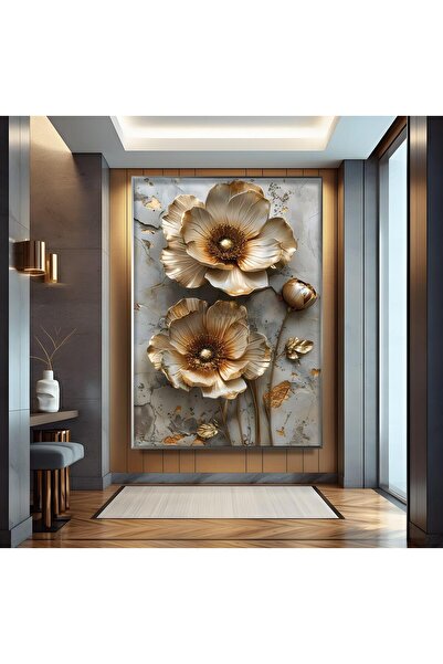 EMYA HOME Tablou din sticlă cu flori vii cu cadru metalic