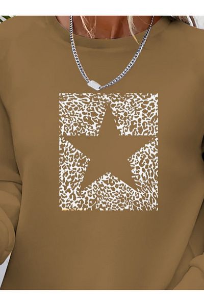 shop Women's Long Sleeve Crew Neck Print Viscose Two Thread Blouse