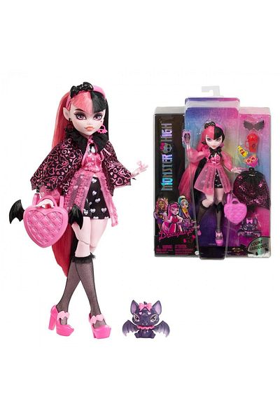 MONSTER HIGH DRACULAURA DOLL WITH ANIMAL AND ACCESSORIES