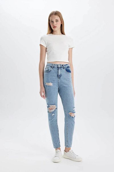 DeFacto Lina Lina Mom Fit szakadt, magas derekú, bokáig érő Jean mosható nadrág C2384AX24SM