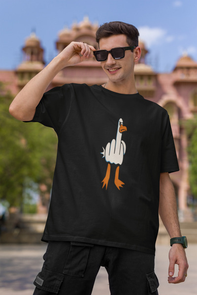 MG Duck Printed Men's Cycling Collar Cotton Oversize Short Sleeve T-Shirt