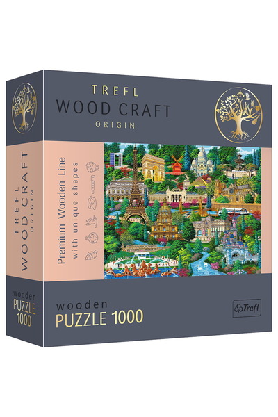 OEM Puzzle din lemn Trefl, 1000 de piese, atracții turistice faimoase din Franța