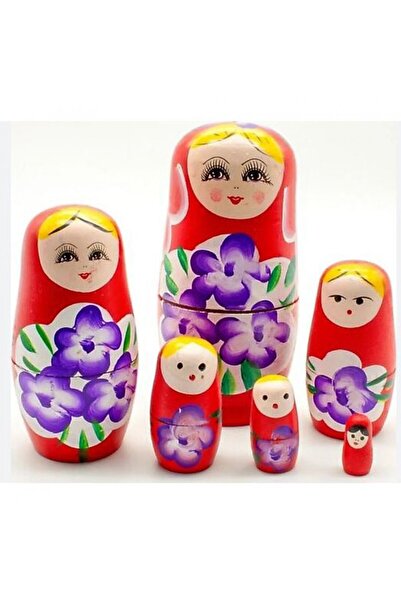 Aysmev Iç Içe Geçen Ahşap Kırmızı Matruşka Bebek 6lı