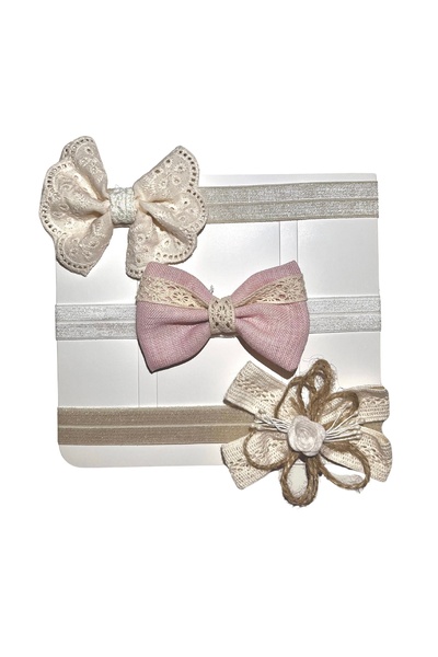 Kız Bebek Bandana 3'lü Set Ham Organik Tasarım (PEMBE-KREM-KAHVERENGİ)