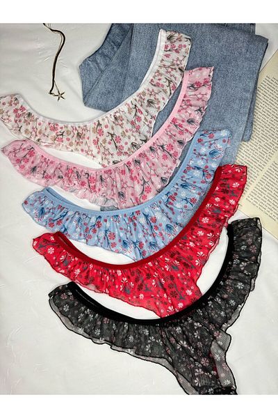 ROZENİN LINGERIE Set of 5 Ruffled Floral Patterned Thong
