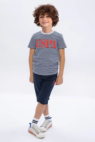 U.S. Polo Assn. Striped Navy Blue Boy's Capri Suit