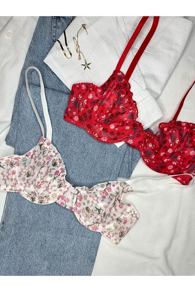 ROZENİN LINGERIE Set of 2 Ruffled Floral Patterned Bra