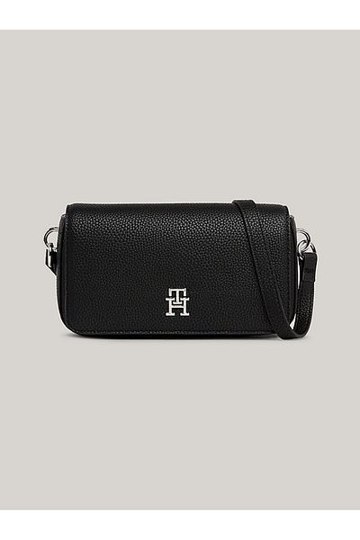Tommy Hilfiger Women's Black Crossbody Bag with Th Emblem - Adjustable Strap, Casual Use