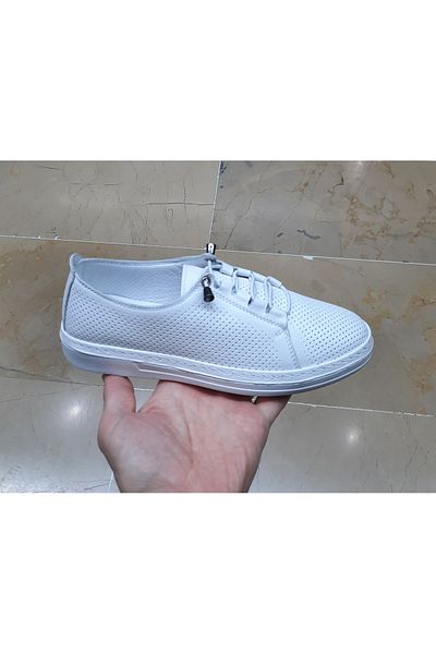 Bio Detox Women's Inner-Outside Genuine Leather Orthopedic Smart Rubber Lace-Up Casual Shoes with Holes