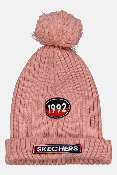 SKECHERS Men Brand Logo Knitted Beanie, Pink