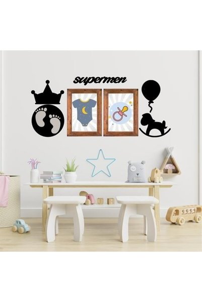 ForWhat Wooden Style Supermen Painting Accessory Board Wall Sticker Set for O...