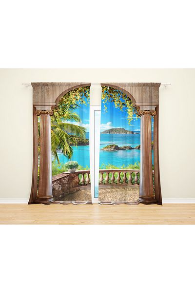Home Landscape Patterned 3D Digital Printed 2 Wings Background Curtain Living Room Hall Background Curtain