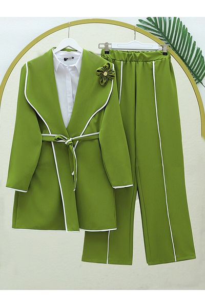 Modamorfo F.Green Belted and Ribbed Trousers Set