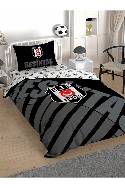 Taç Σετ Παπλωματοθήκης μονής με άδεια Beşiktaş Μαύρο λογότυπο