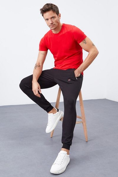 TOMMY LIFE Pantaloni de sport Jogger pentru bărbați - negri, buzunare cu fermoar, strânși - 84343