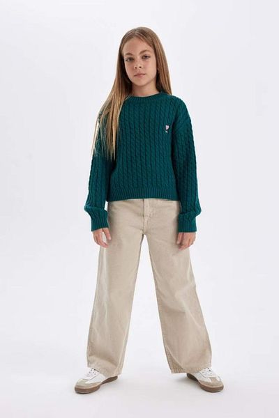 DeFacto Girl's Beige Cotton Wide Leg Trousers - Pocketed C8777A824Au