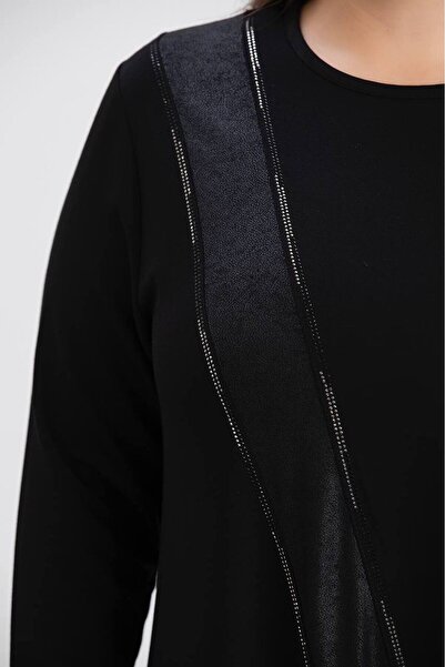 FOR ESRA BIG TREND Γυναικείο Μαύρο Τεχνητό Δέρμα Μακρύ Μακρύ Βισκόζη Εύκαμπτο Χιτώνα