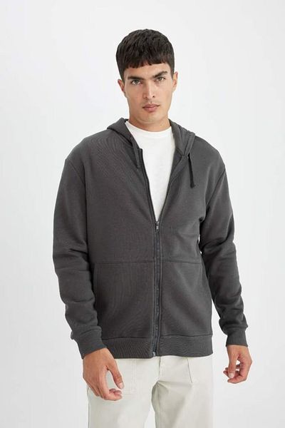 DeFacto Comfortable Fit Hooded Soft Feather Zip-Up Sweatshirt - D2323Ax24Au