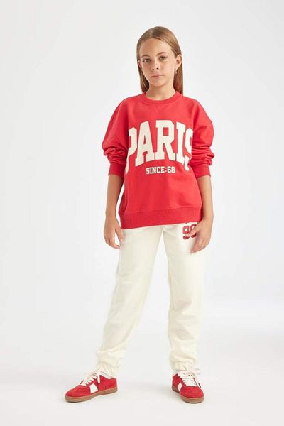 DeFacto Girl's Red Relax Fit Crew Neck Printed School Sweatshirt C6868A824Au