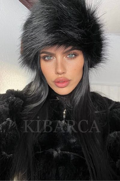Aksesuar Trend Black Winter Faux Fur Russian Heart Plush Hat
