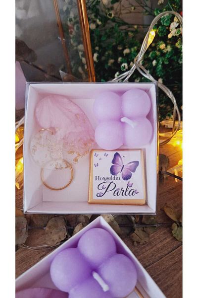 sevgiliatolyemm mutluluk getirmesi dileğiyle Boxed Chocolate (with Candle and Key Chain Gift) 10 Pieces Baby Birthday Baby Shower Gift