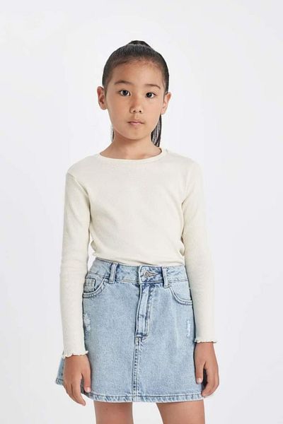 DeFacto Lányok kerékpáros nyakú alap sima bordás camisole hosszú ujjú póló B2387a824au