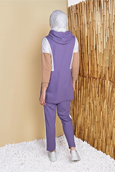 TRENDTESETTÜR Purple Text Detailed Two-Pants Women's Tracksuit Set - 4555