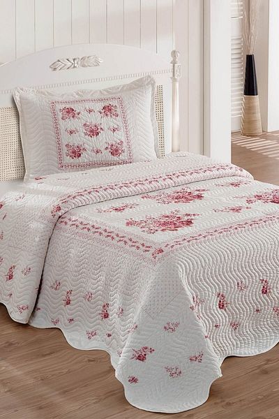 Örtüm Flower Single Quilted Bedspread - Pink