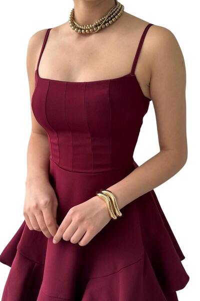 lovebox Adjustable Burgundy Ball Gown Evening Dress & Homecoming Dress with Skirt Fold Detail Straps 102
