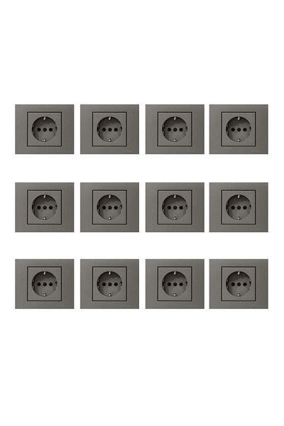 OVİVO Anthracite Seldur Grano 12 Pieces Grounded Socket Frame