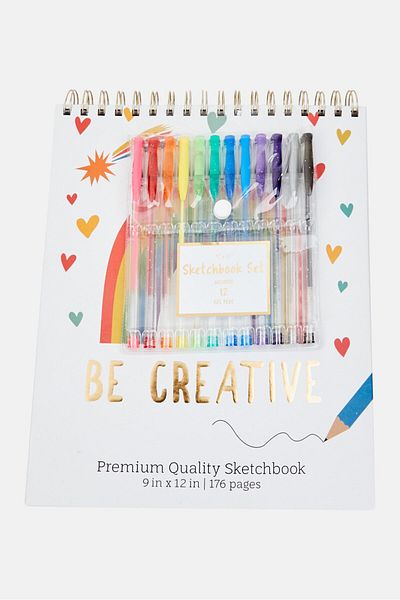 Paperbuzz Sketch Book With 12 Gel Pen Set, White Combo