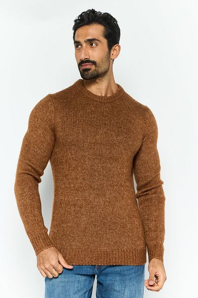 Michael Kors Men Crew Neck Long Sleeve Textured Sweater, Brown