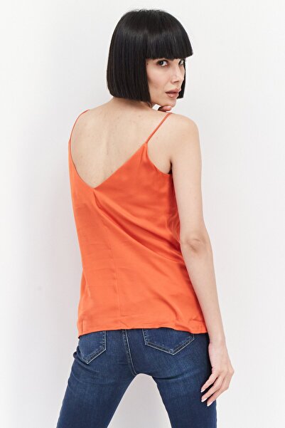 Esprit Women V-Neck Sleeveless Plain Tank Top, Orange
