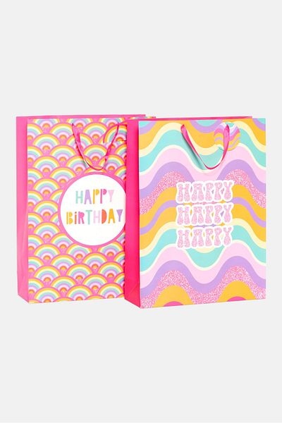 Stella Rose 2 Piece Glitteriest Happy Birthday Gift Bag 51 H X 38 L Cm, Pink Combo