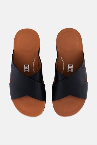 Fitflop شبشب جلدي سهل الارتداء للرجال، أسود
